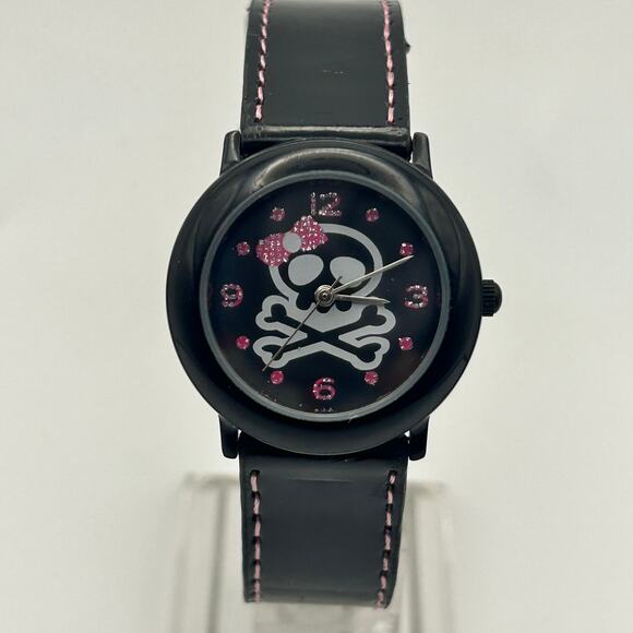 Xhilaration Black Skull Dial Stainless Steel Women’s Watch Working - Picture 1 of 8